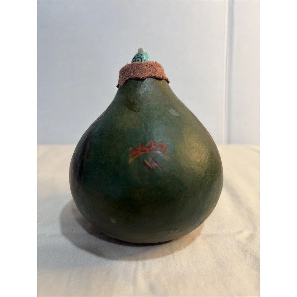 Vintage Signed Kokopelli Gourd Oil Lamp 1999 Southwestern Folk Art 4